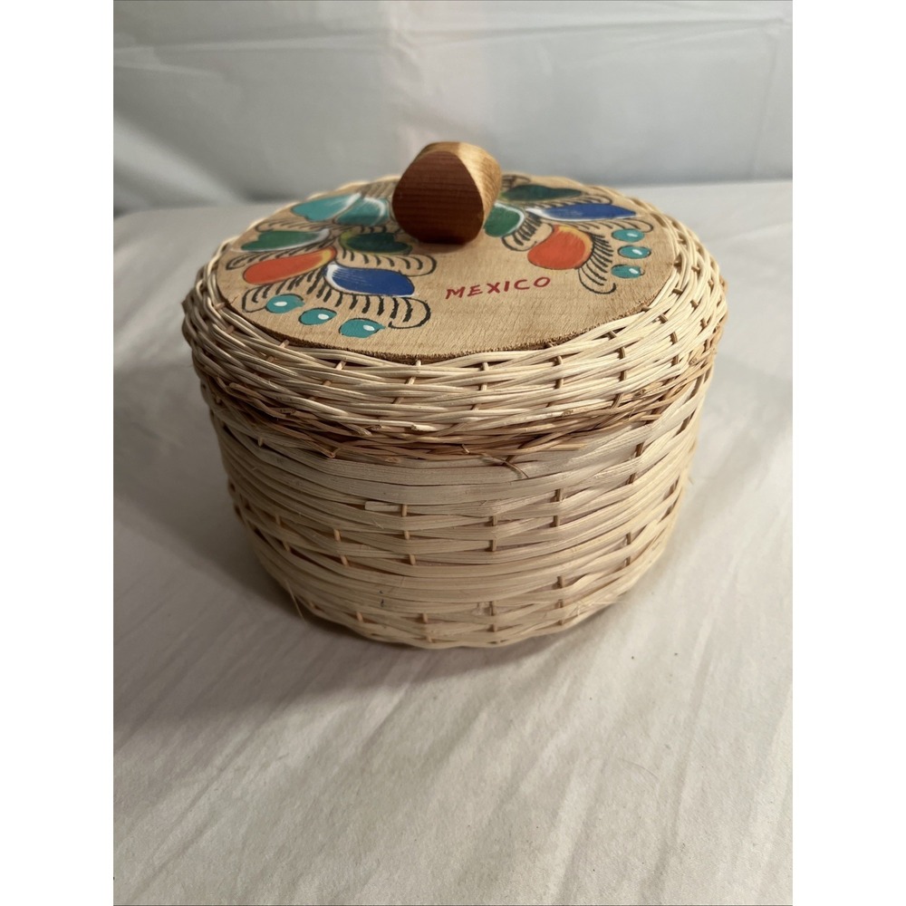 Woven Wicker Basket Tortilla Warmer Server Styrofoam Hand Painted Floral